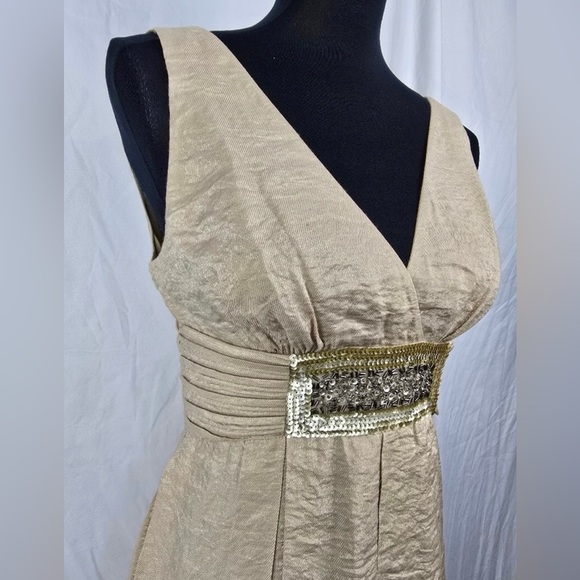 BCBGMaxAzria Metallic Gold Bubble Hem Mini Dress w/ Gold Sequin Women Size 12 - Picture 8 of 11